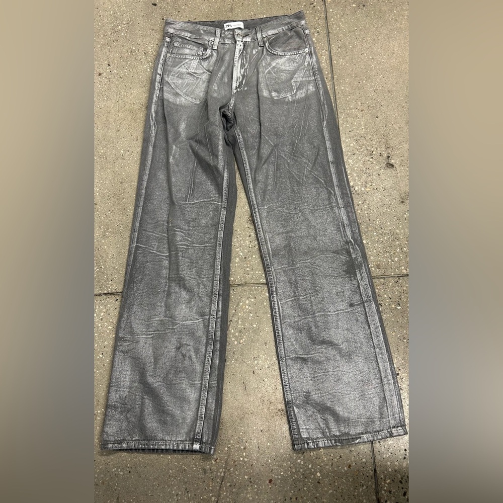 Zara Women’s Metallic Silver Straight Jeans